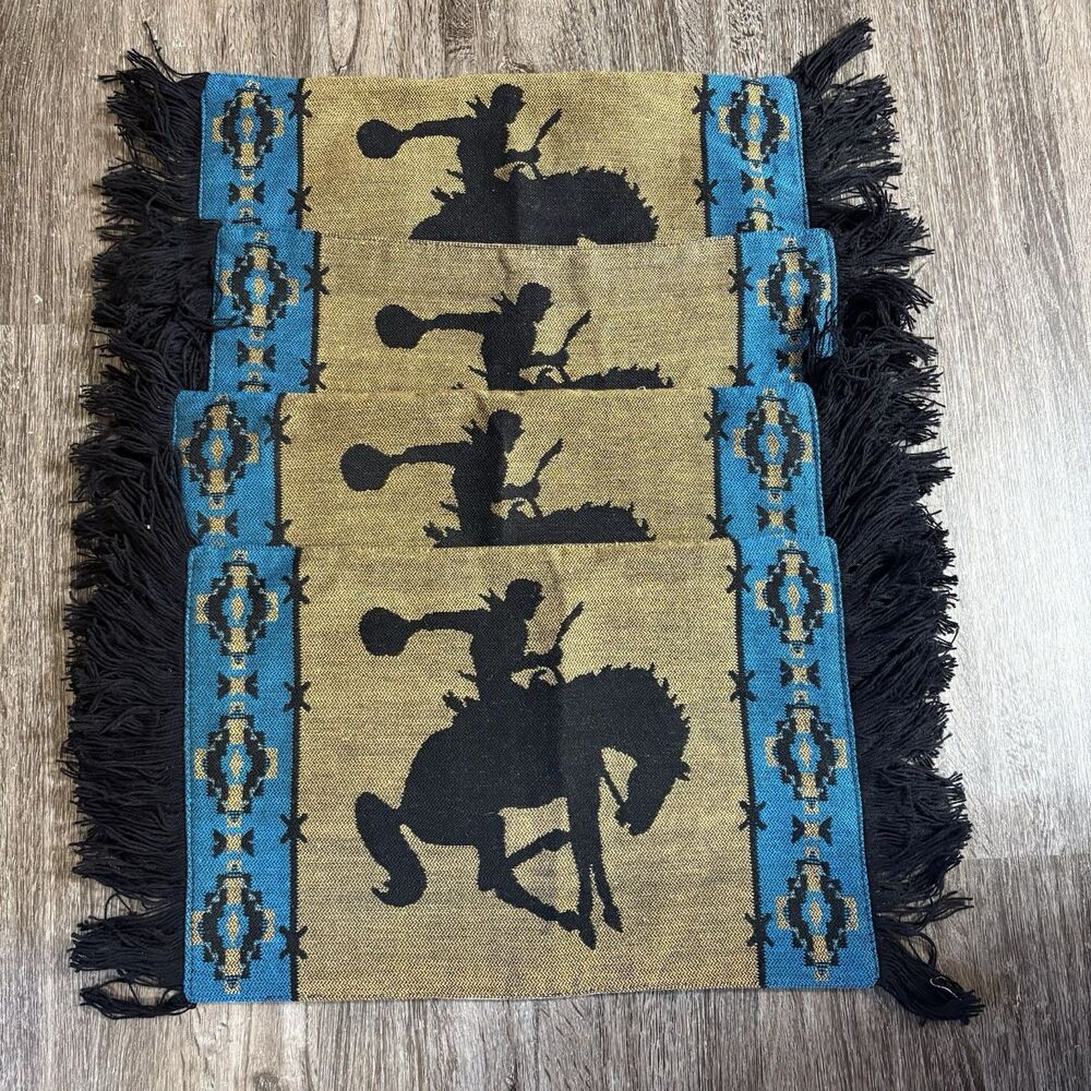Set of 4 Western Cowboy El Paso Saddle Blanket Co. Cotton Placemats 19"x13" Blue